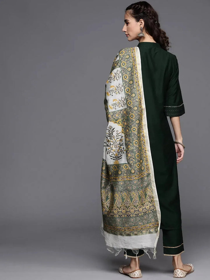 Green Solid Silk Blend Suit Set - Libas