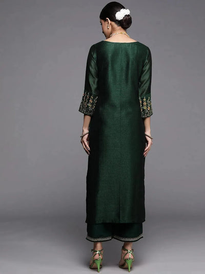 Green Solid Silk Kurta - Libas