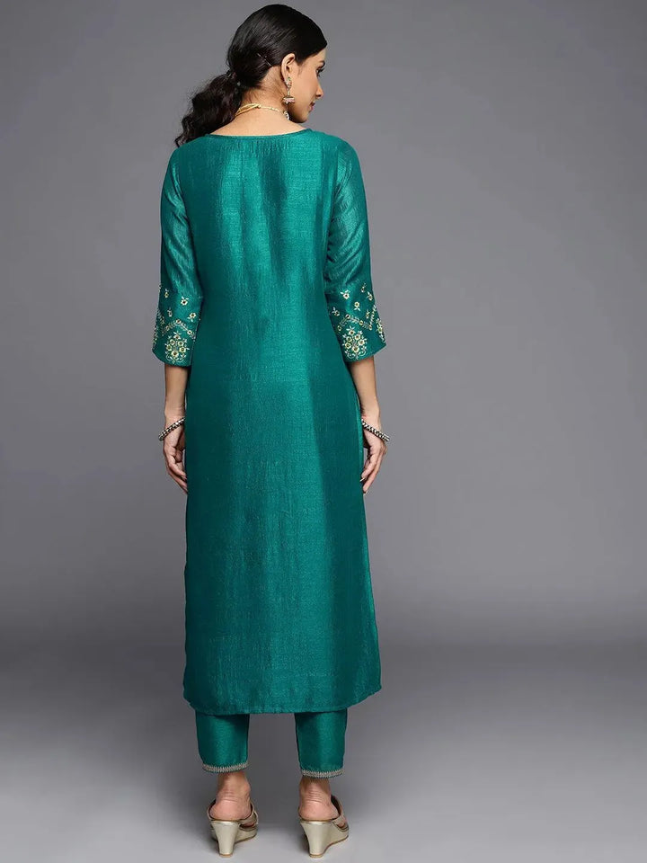 Green Solid Silk Kurta - Libas