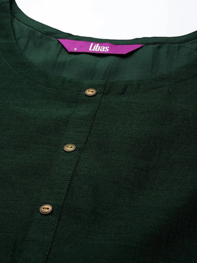 Green Solid Silk Kurta - Libas