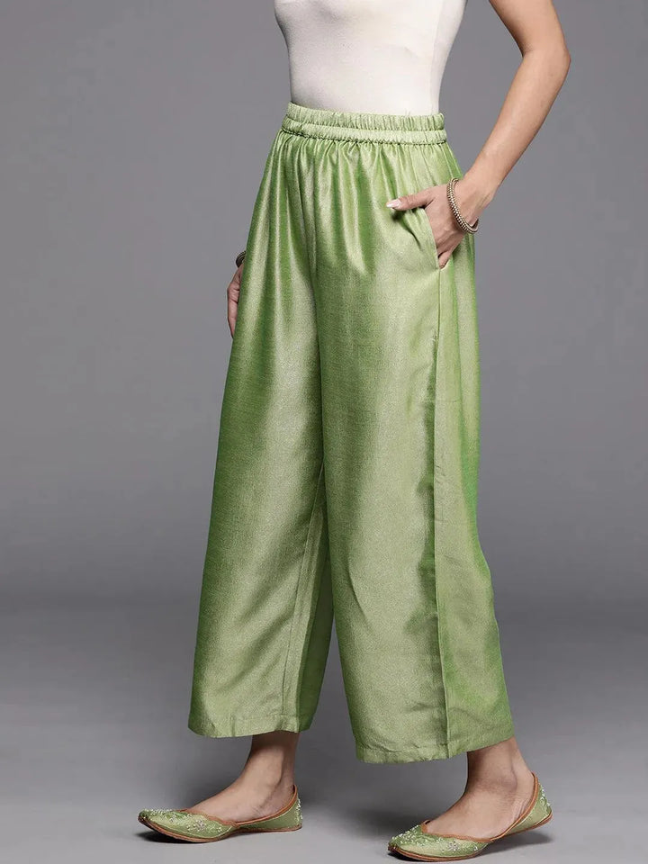 Green Solid Silk Palazzos - Libas