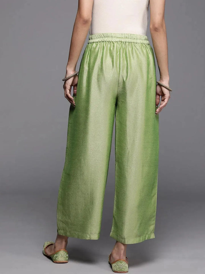 Green Solid Silk Palazzos - Libas