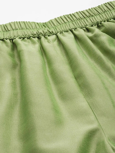 Green Solid Silk Palazzos - Libas