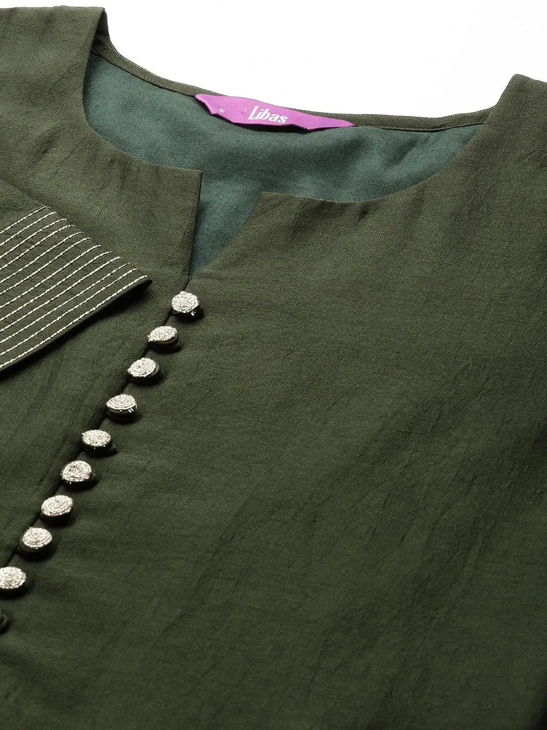 Green Solid Silk Straight Kurta - Libas 