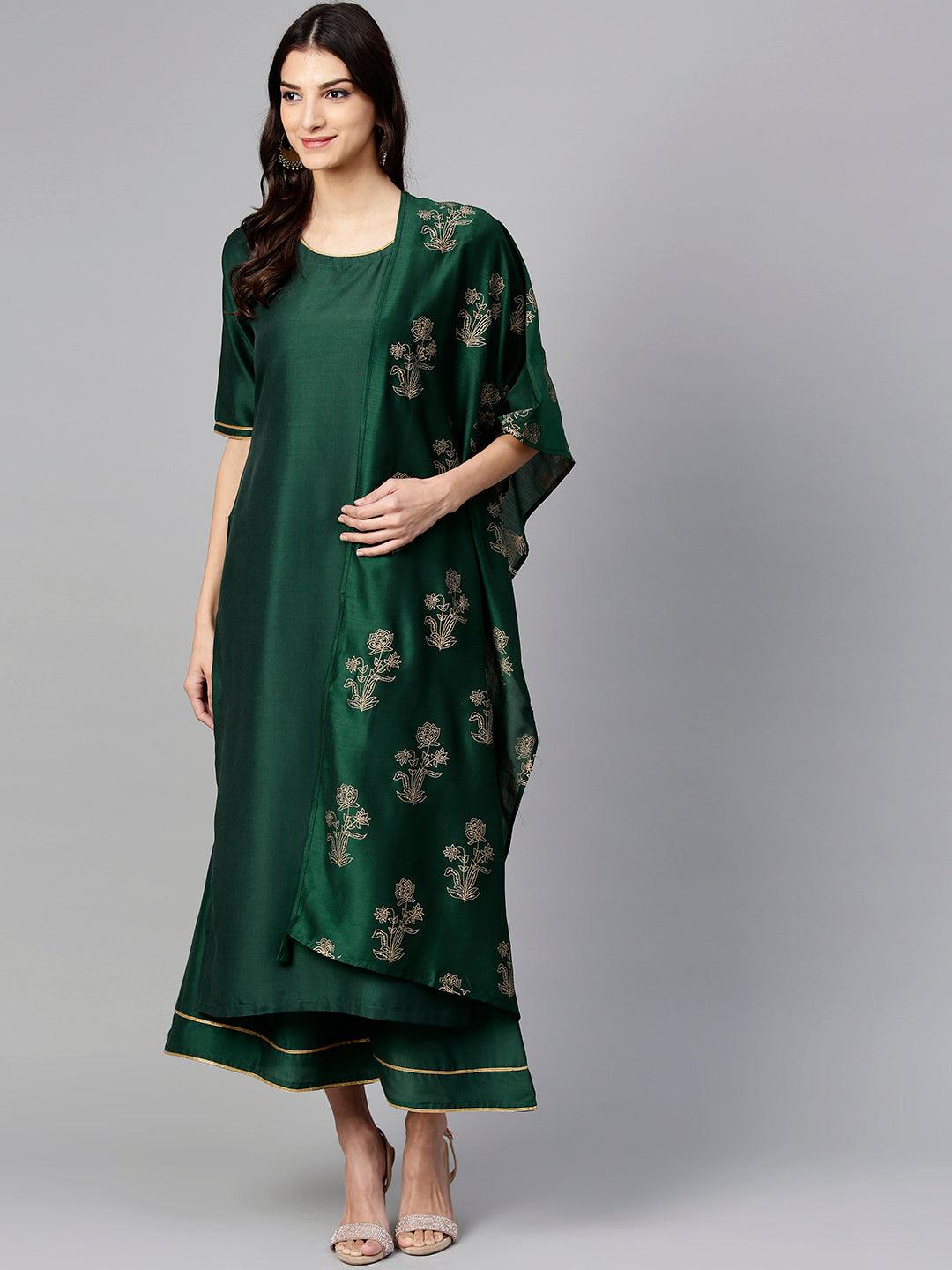 Green Solid Silk Suit Set - Libas