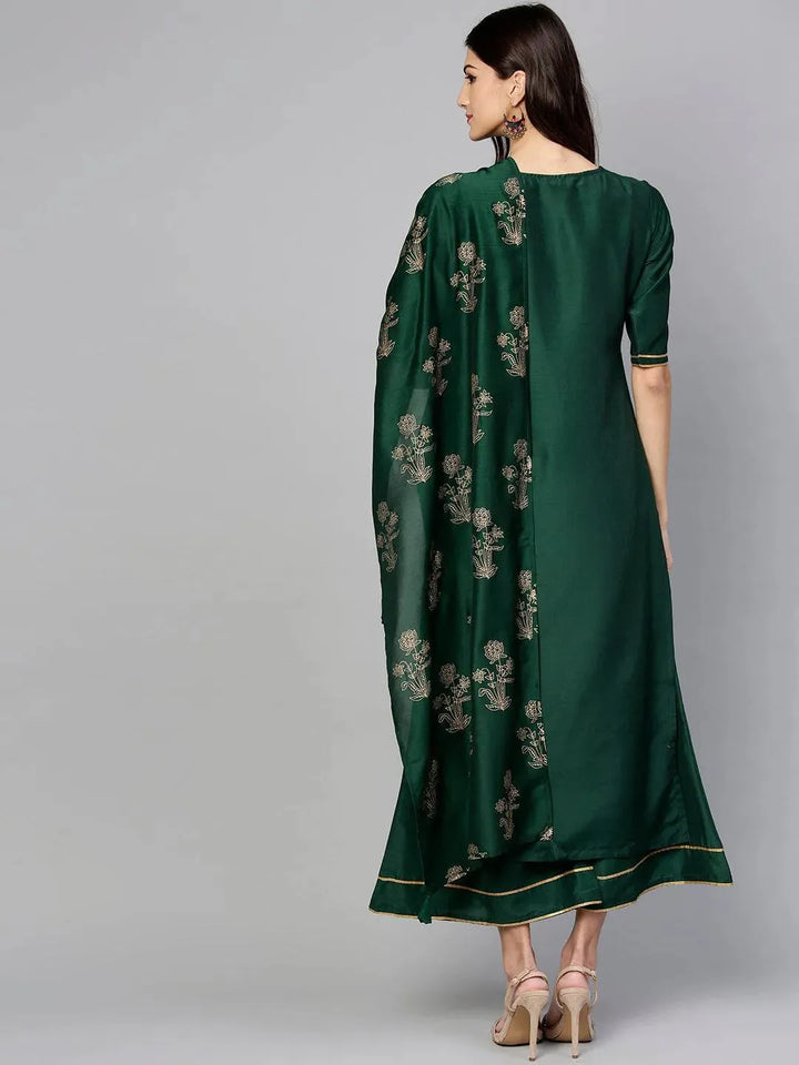 Green Solid Silk Suit Set - Libas