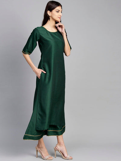 Green Solid Silk Suit Set - Libas