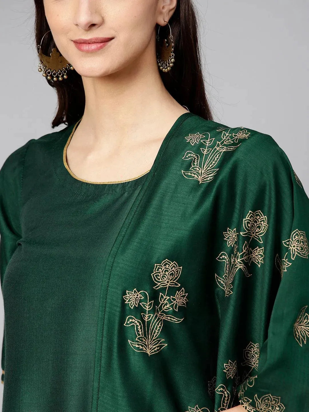 Green Solid Silk Suit Set - Libas