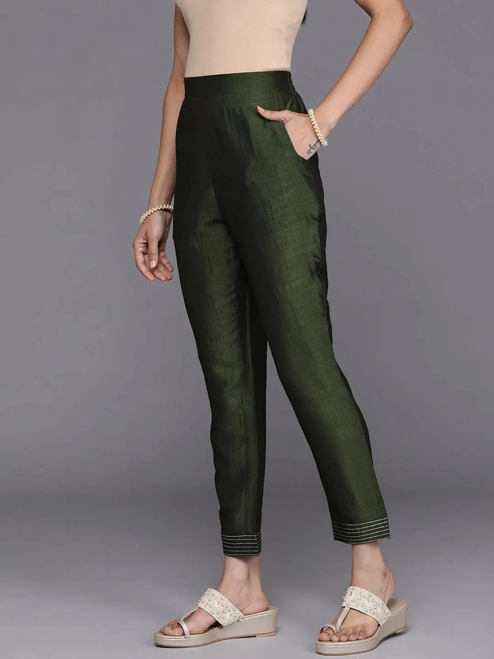 Green Solid Silk Trousers - Libas