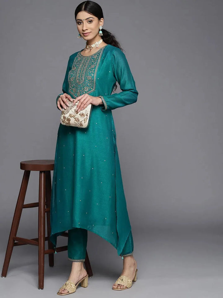 Green Solid Silk Trousers - Libas