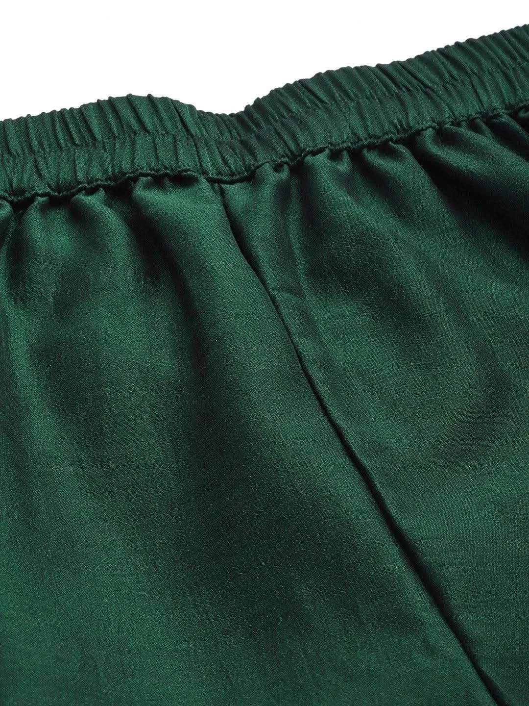 

Green Solid Silk Trousers