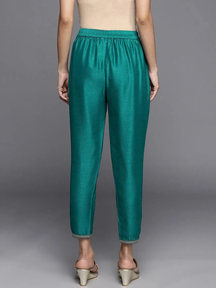 Green Solid Silk Trousers - Libas