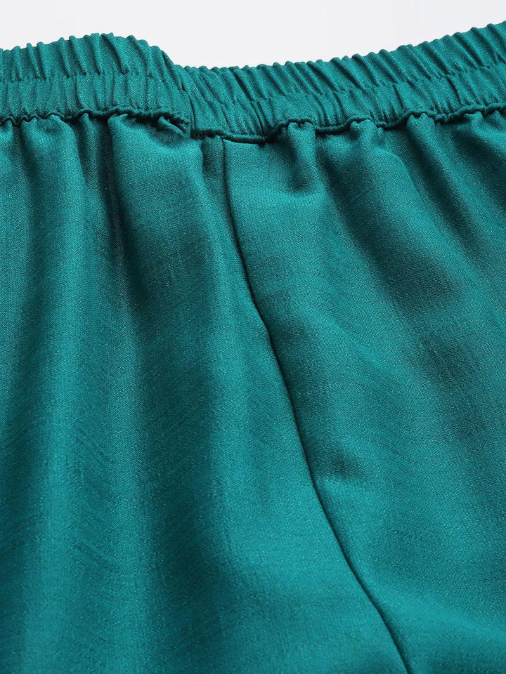 Green Solid Silk Trousers - Libas