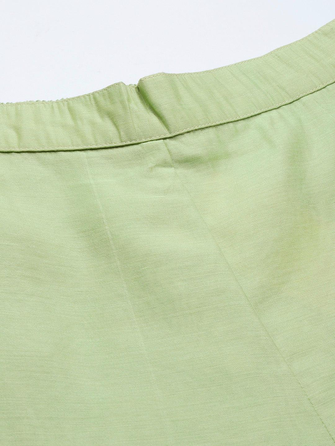 Green Solid Silk Trousers