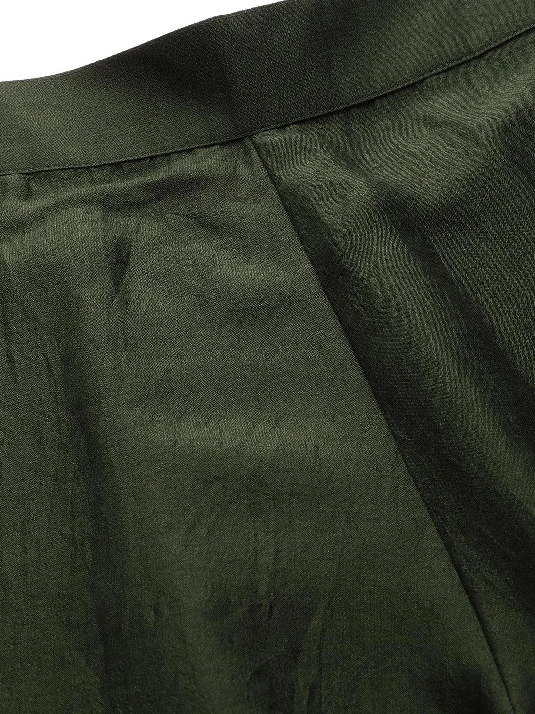 Green Solid Silk Trousers - Libas 