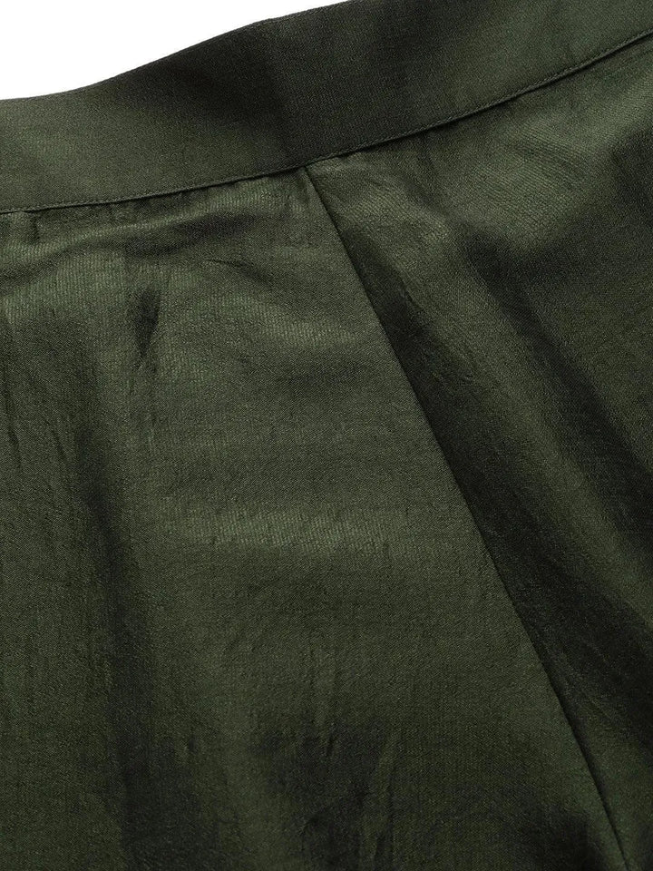 Green Solid Silk Trousers - Libas