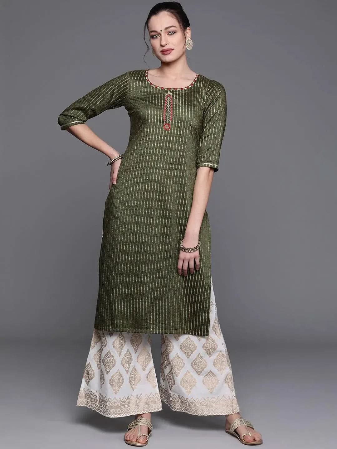 

Green Striped Chanderi Silk Kurta