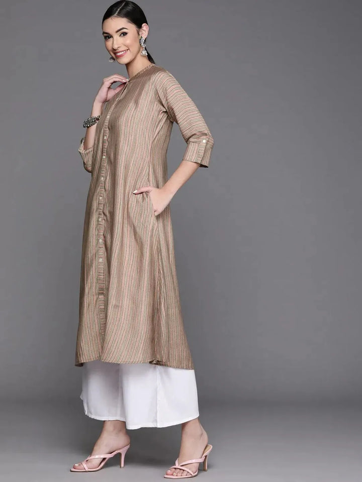 Green Striped Chanderi Silk Kurta - Libas