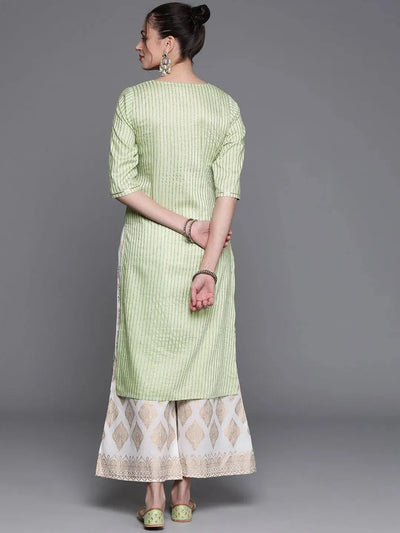 Green Striped Chanderi Silk Kurta - Libas