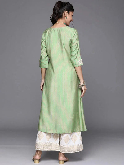 Green Striped Chanderi Silk Kurta - Libas