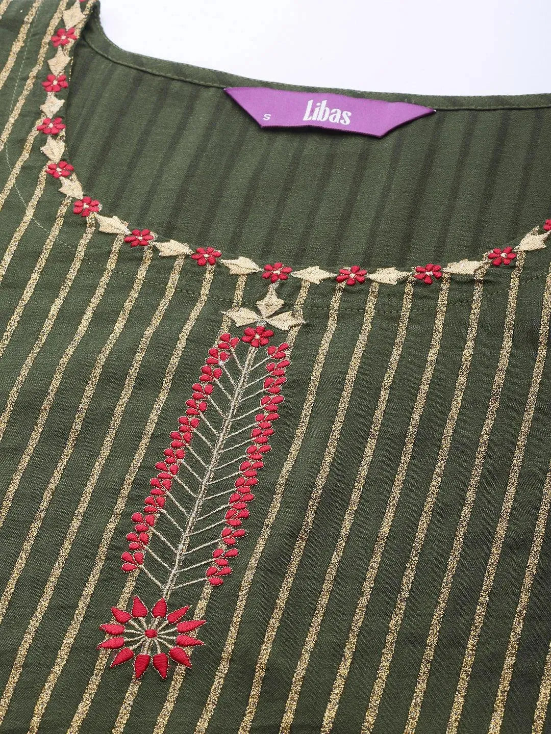 Green Striped Chanderi Silk Kurta - Libas 
