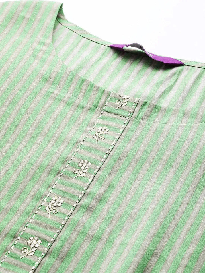 Green Striped Chanderi Silk Kurta - Libas