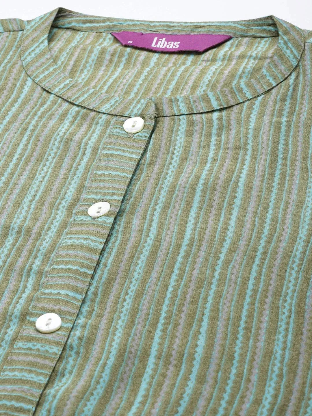 Green Striped Chanderi Silk Kurta - Libas 