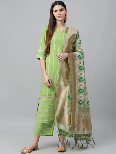 Green Striped Chanderi Suit Set - Libas