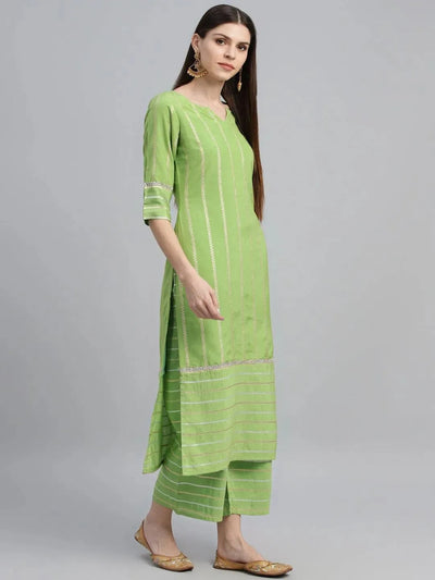 Green Striped Chanderi Suit Set - Libas