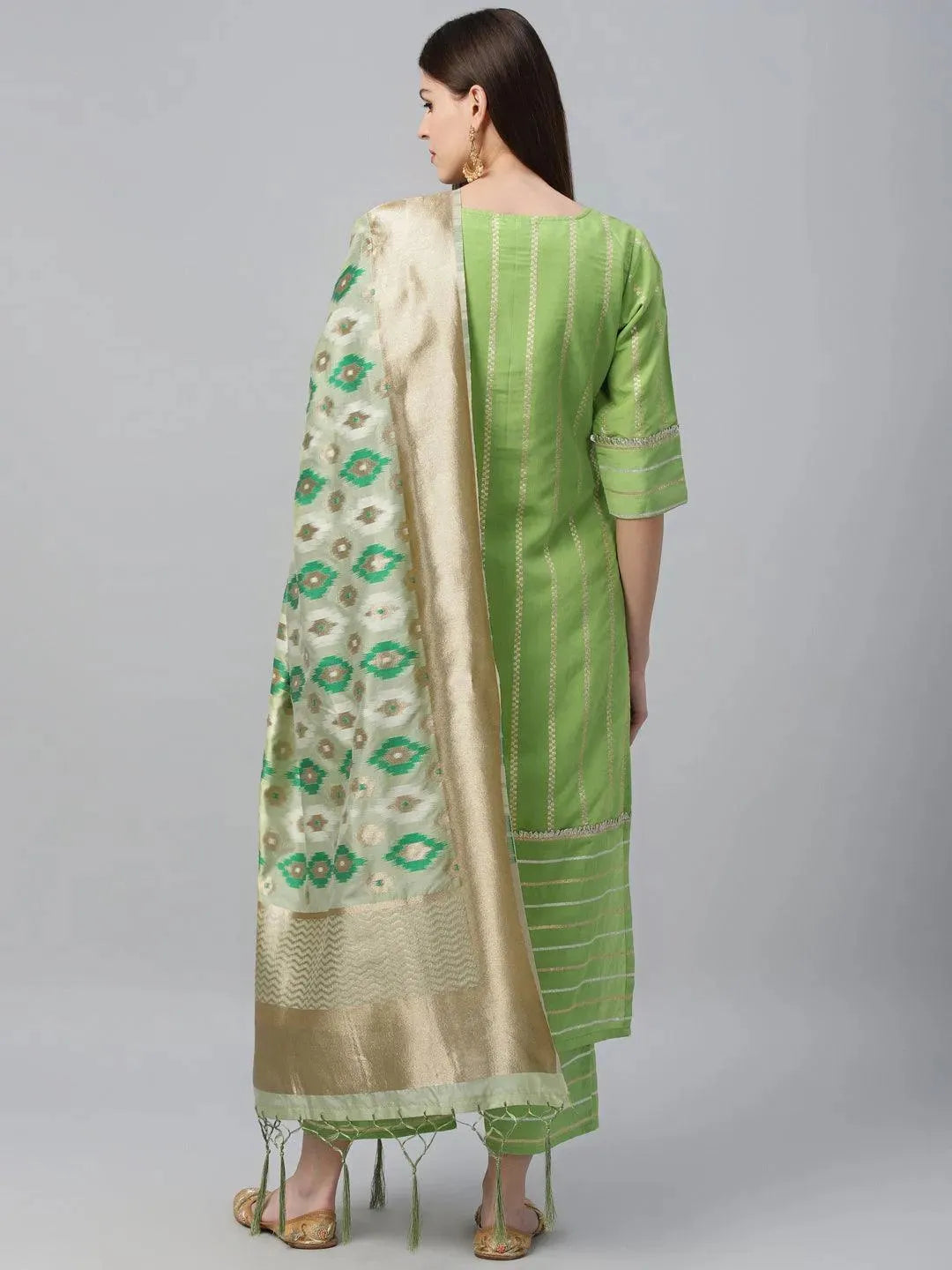 Green Striped Chanderi Suit Set - Libas