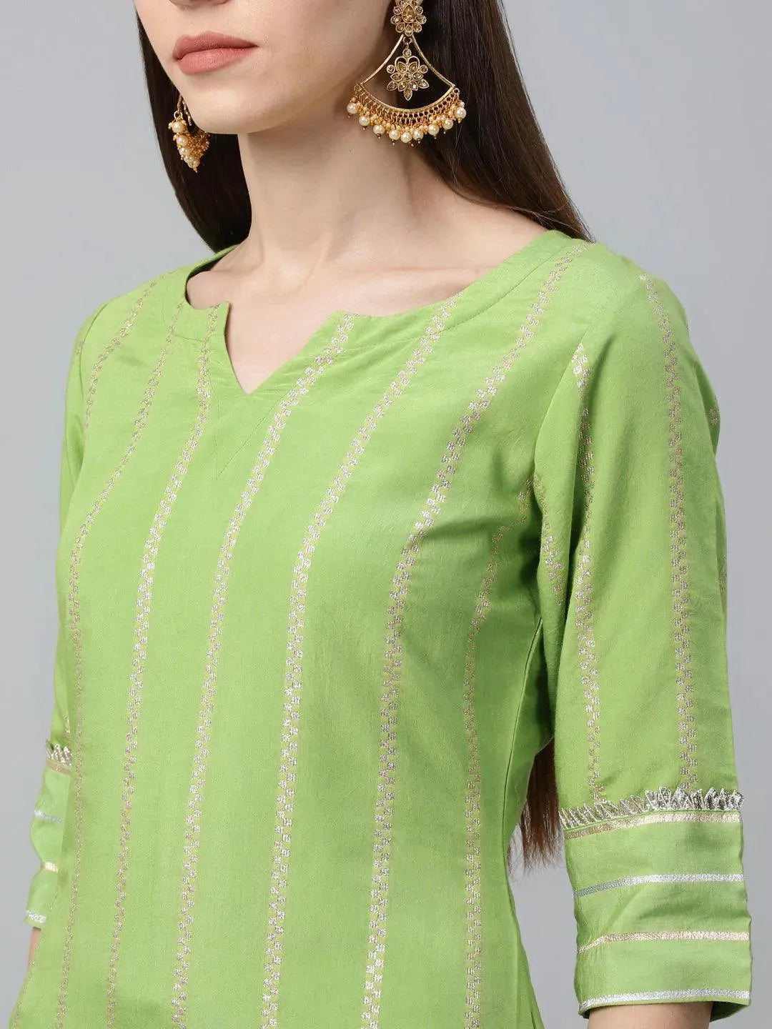 Green Striped Chanderi Suit Set - Libas