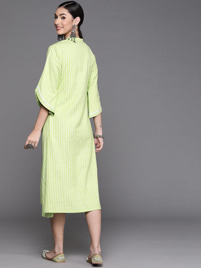 Green Striped Cotton Dress - Libas