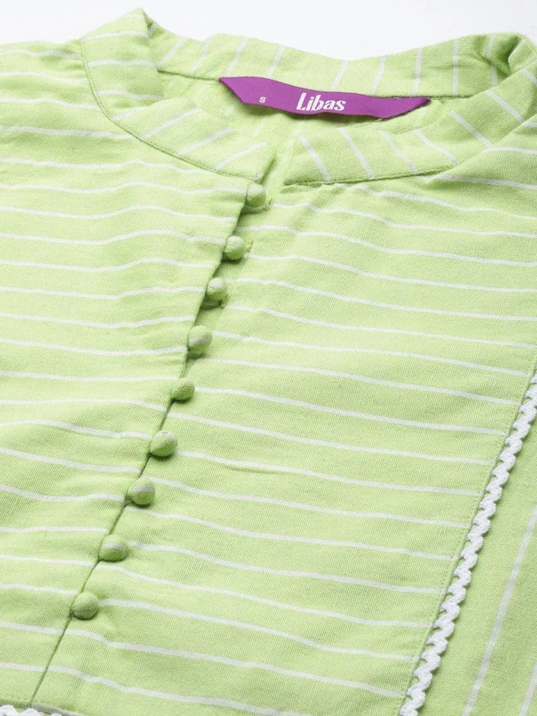 Green Striped Cotton Dress - Libas 