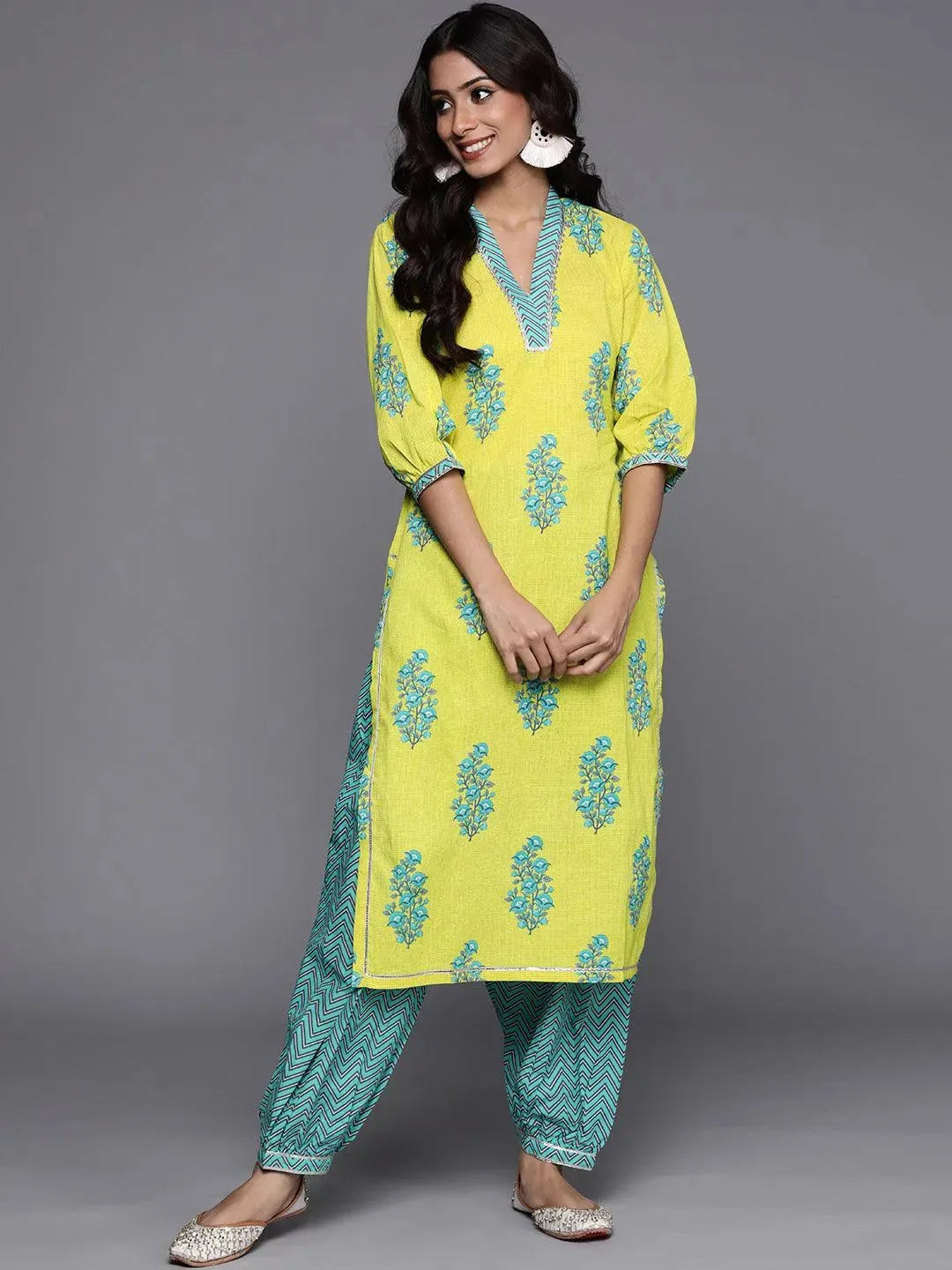 Green Striped Cotton Kurta - Libas 
