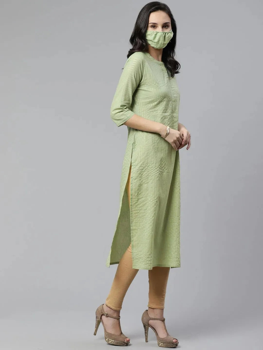 

Buy Green Striped Cotton Kurta - 8876-XS | Libas Ethnic Wear Online
