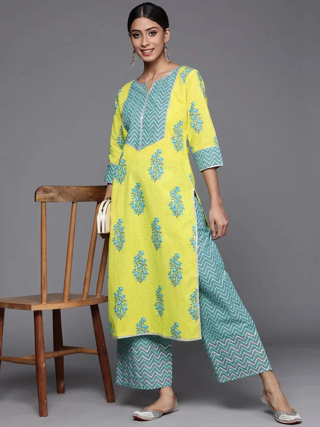Green Striped Cotton Kurta - Libas 