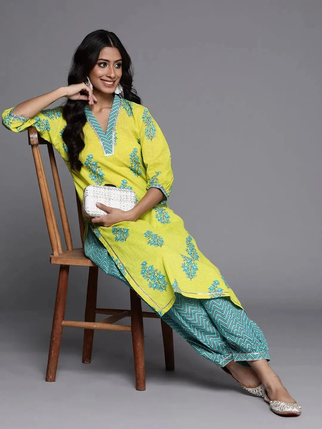 Green Striped Cotton Kurta - Libas 