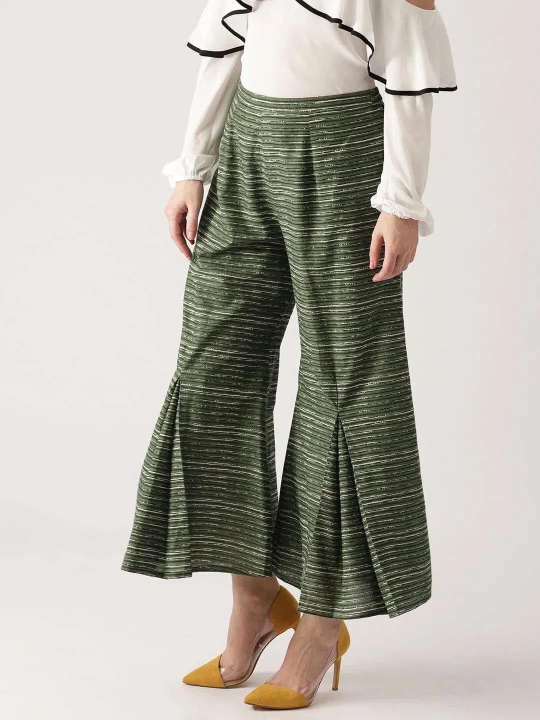 

Buy Green Striped Cotton Palazzos - PL330- | Libas Ethnic Wear Online