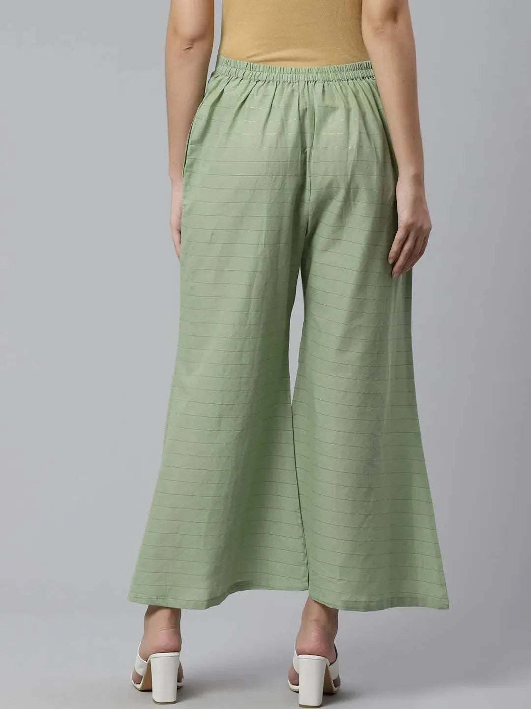 Green Striped Cotton Palazzos - Libas