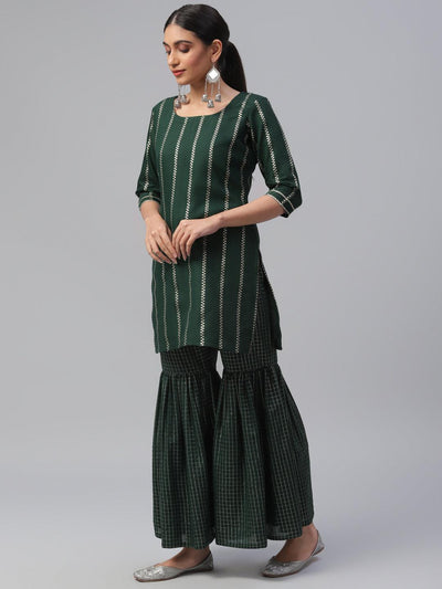Green Striped Polyester Suit Set - Libas