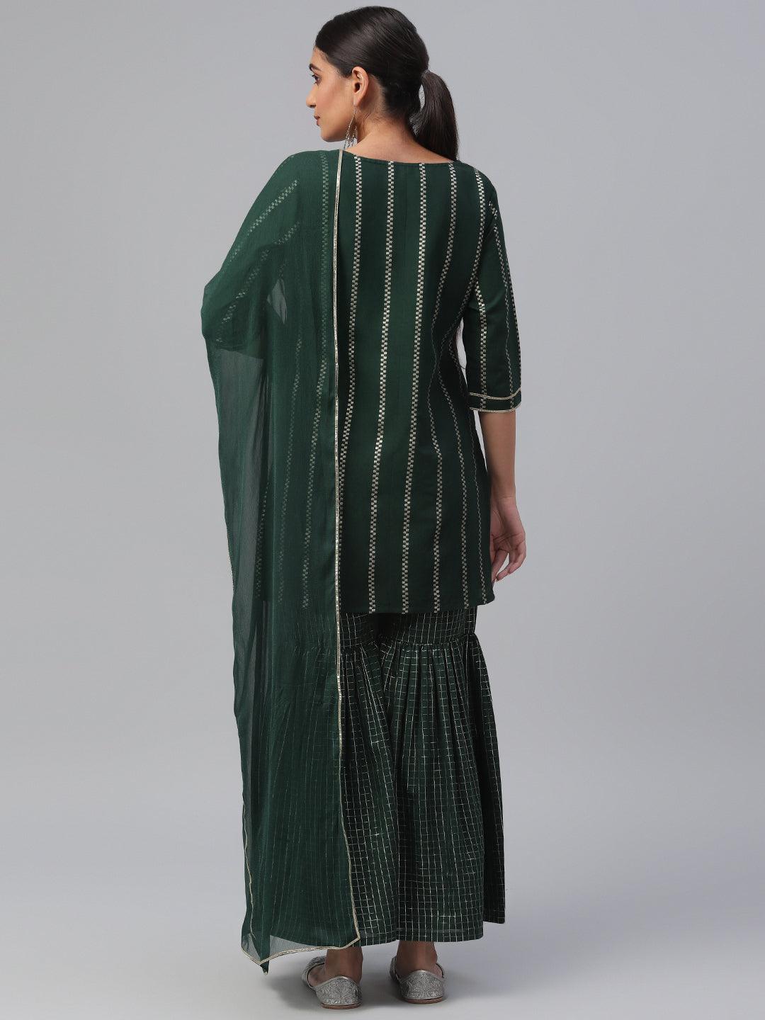 Green Striped Polyester Suit Set - Libas