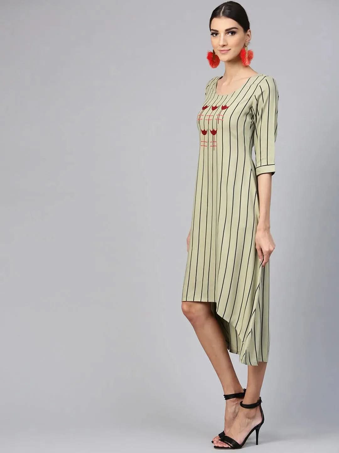 

Buy Green Striped Rayon Dress - 7993- | Libas Ethnic Wear Online