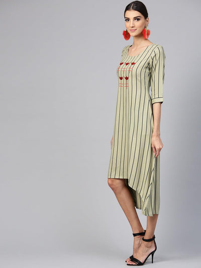 Green Striped Rayon Dress - Libas