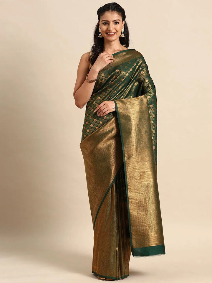 Green Woven Design Brocade Saree - Libas