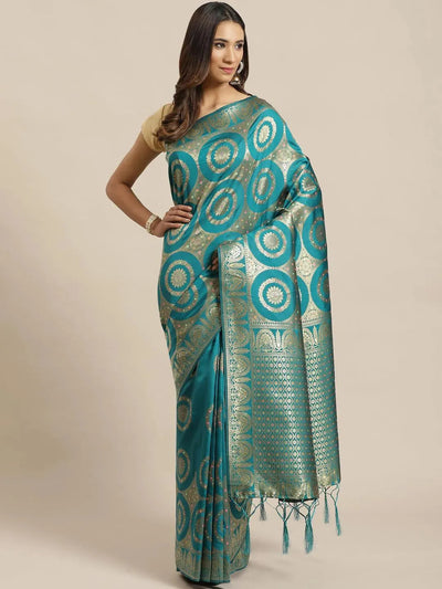 Green Woven Design Brocade Saree - Libas