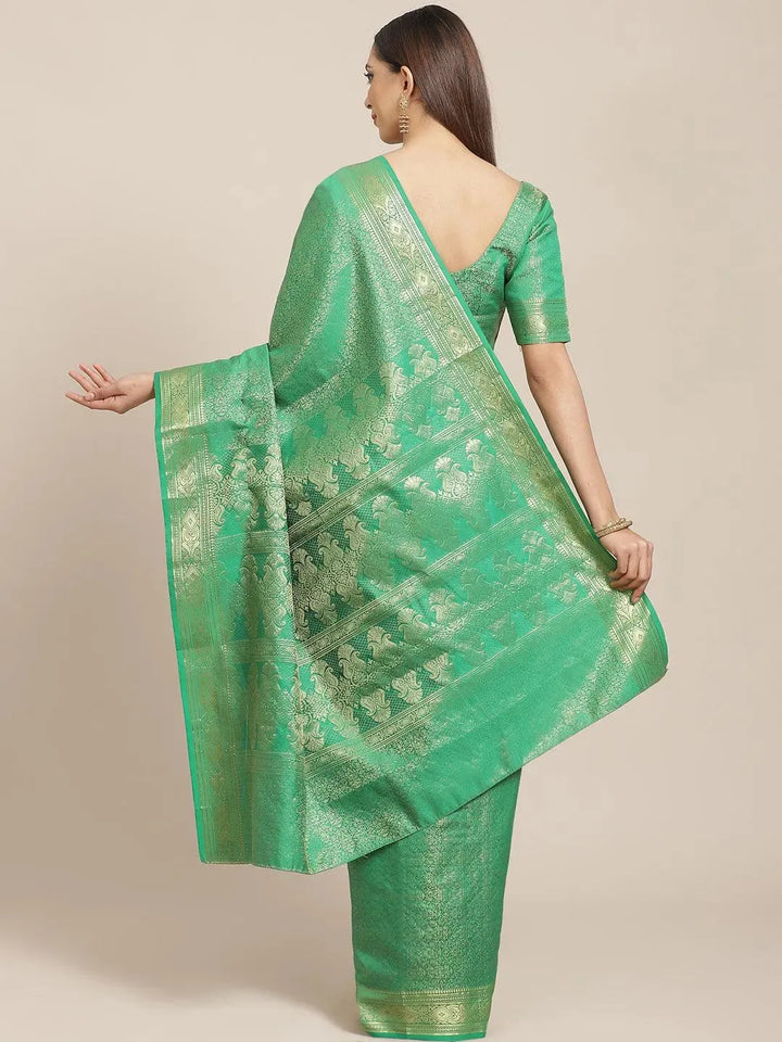 Green Woven Design Brocade Saree - Libas