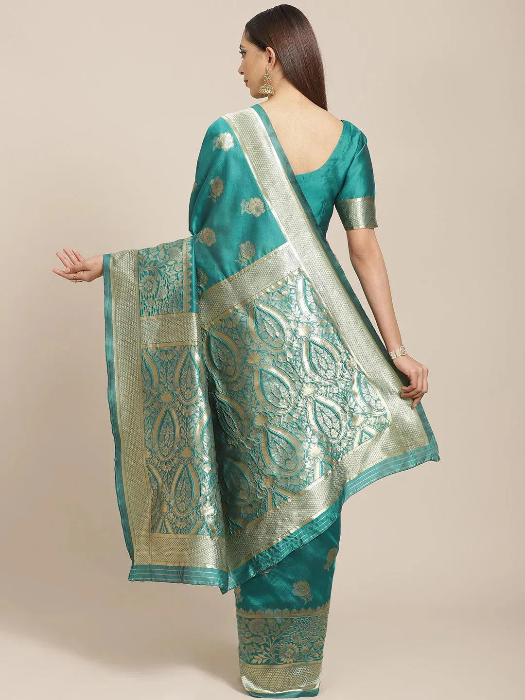 Green Woven Design Brocade Saree - Libas