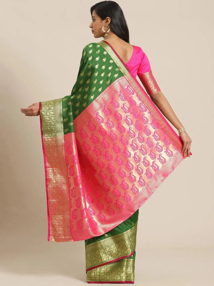 Green Woven Design Brocade Saree - Libas