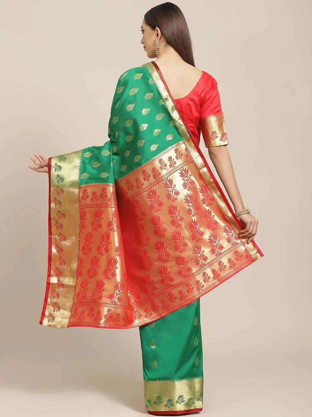 Green Woven Design Brocade Saree - Libas