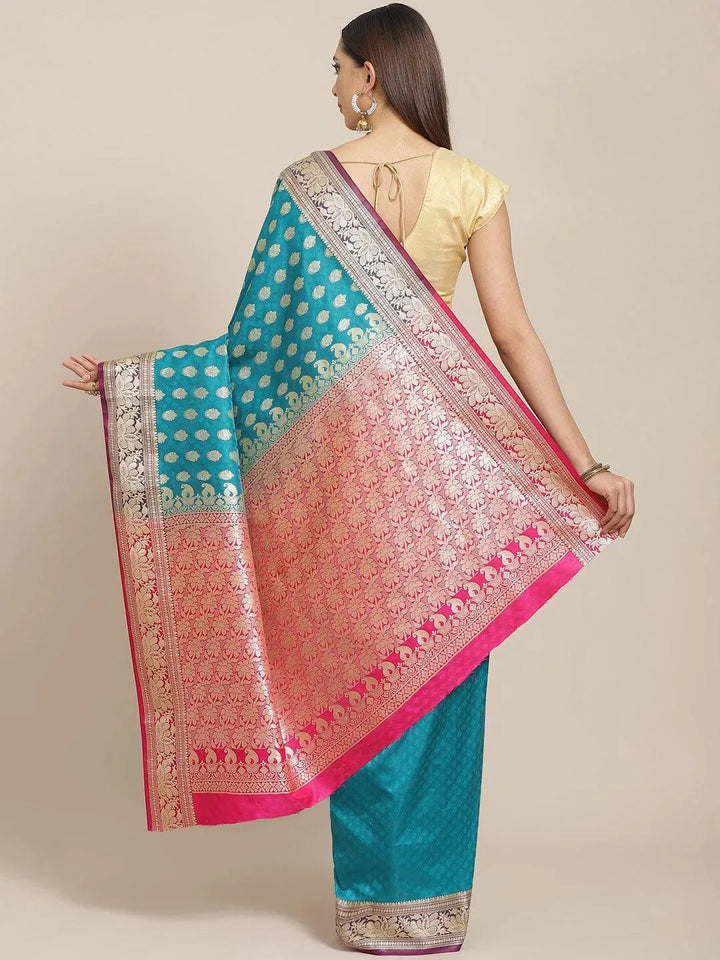 Green Woven Design Brocade Saree - Libas